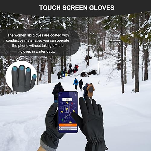 Miniatura 5 de Guantes de esquí impermeables de invierno para hombres y mujeres, resistentes al viento, para pantalla táctil, guantes de nieve, clima frío y cálido
