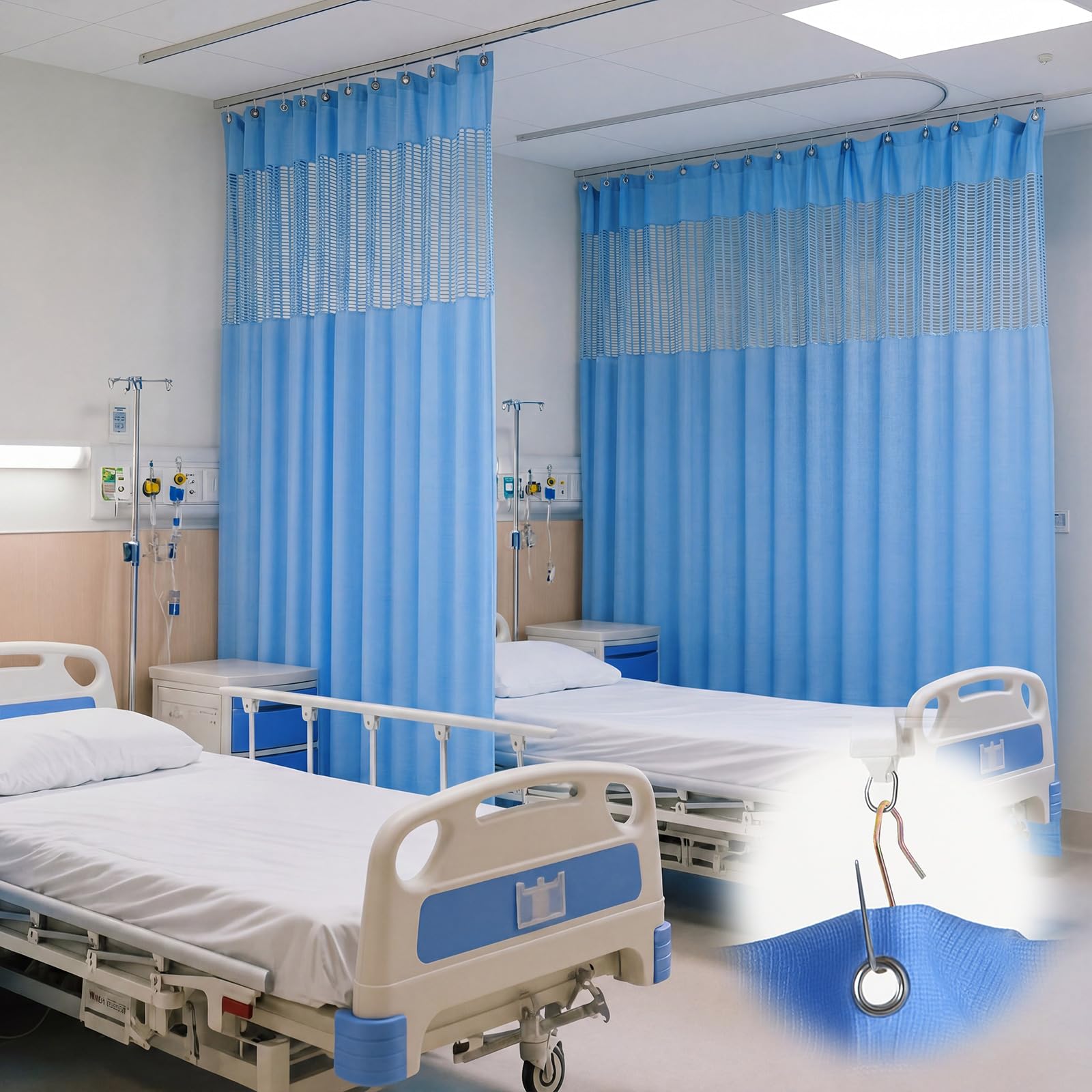 2 Pcs 108"W X 96"L /9 X 8FT Hospital Curtains with Grommet Top