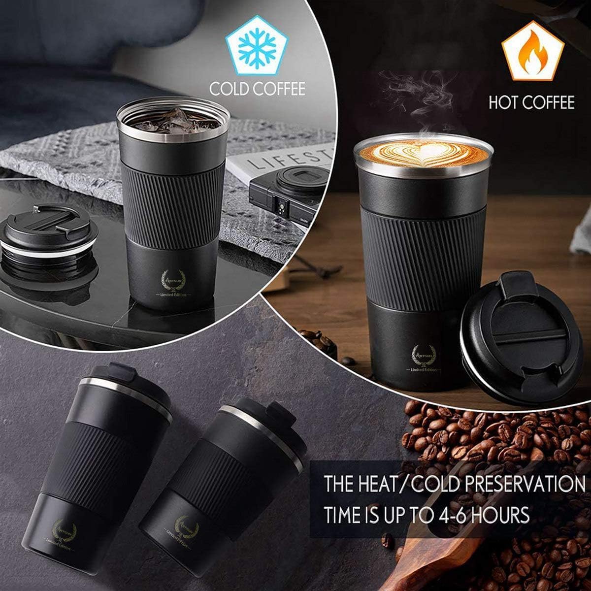 Coffee Tumbler Insulated Coffee Cup-Valentines Best Day Gifts for Her for Women Fathers Day for Dad Men Him Thermos Travel Mug with Lid for Birthday 18oz Stainless Steel - Image 3