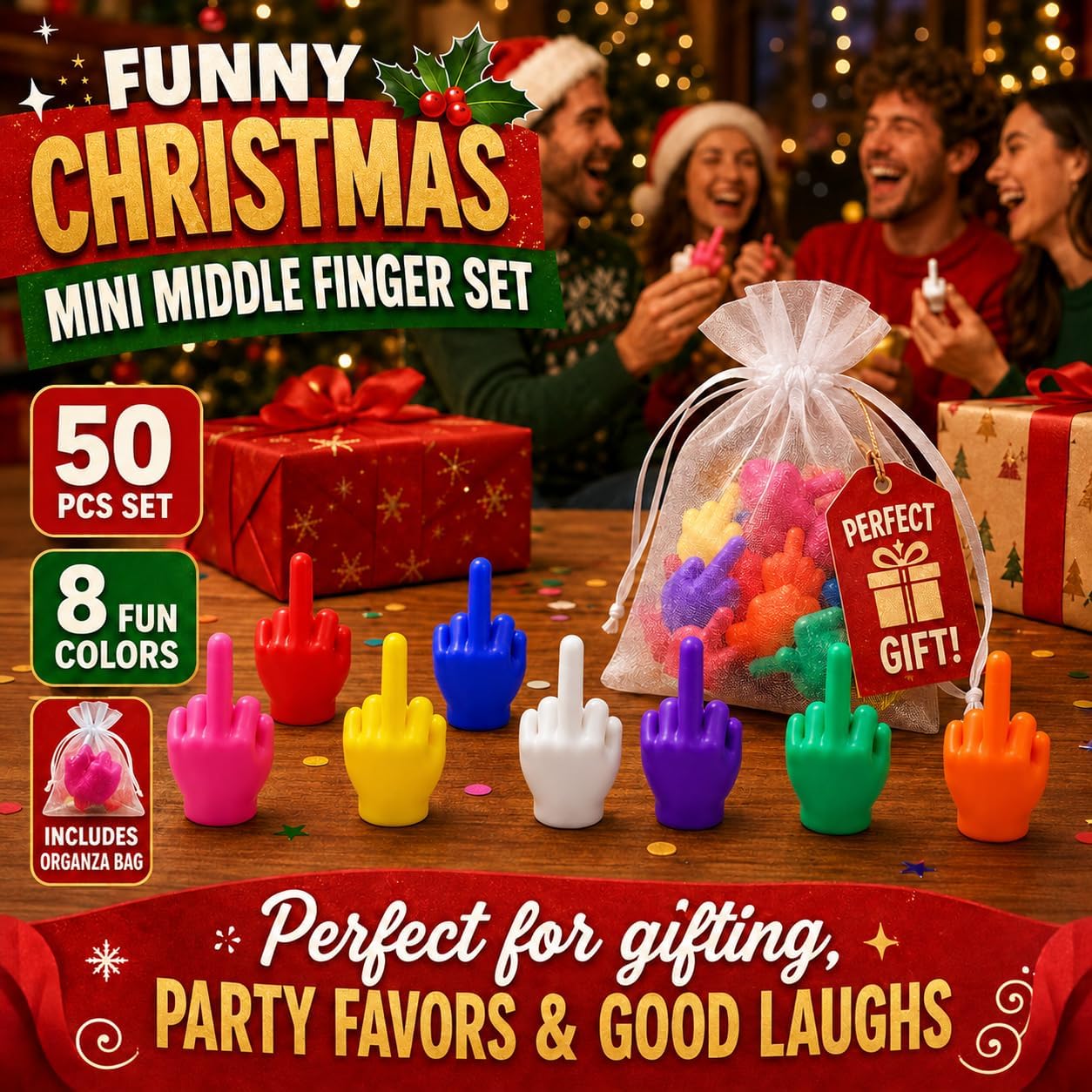 50 Pack Mini Middle Finger Hands,Tiny Middle Finger Mini Figures 3D Printed Tiny Hands Flipping the Bird Party Favors and Office Desk Decor for Adults(50 Pack)