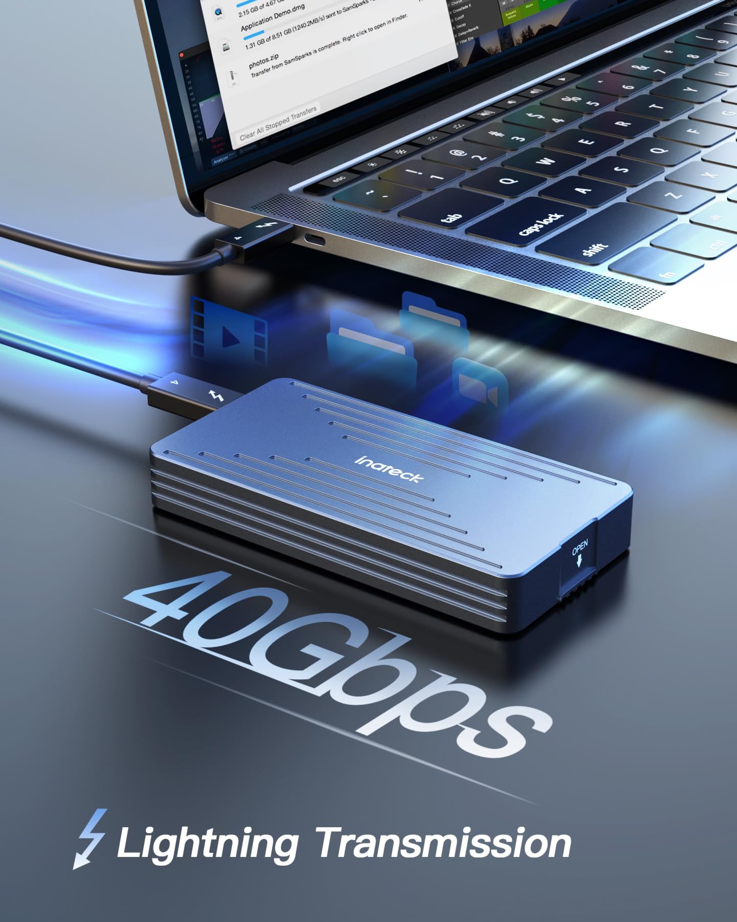 Inateck Alloggiamento SSD NVMe 40Gbps M.2, alloggiamento Disco Rigido in Alluminio, USB4.0/Thunderbolt 4, Installazione Senza Attrezzi, Supporto 2230/2242/2260/2280 SSD M-Key, FE2028