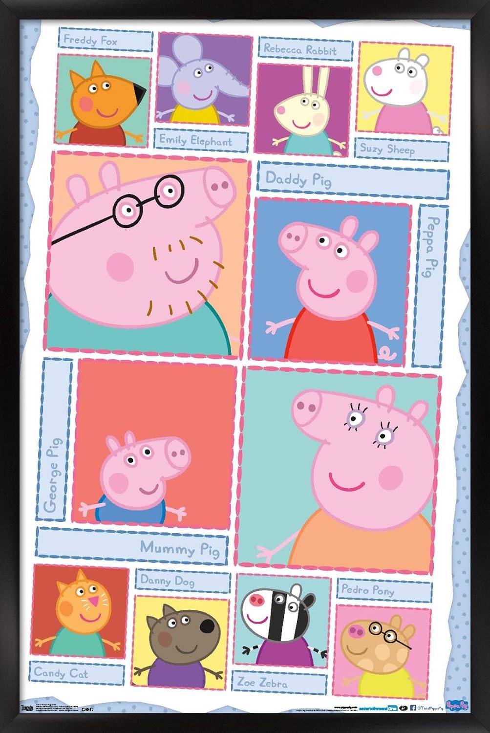 Peppa Pig - Grid Wall Poster, 22.4L" x 14.7W", Black Framed Version