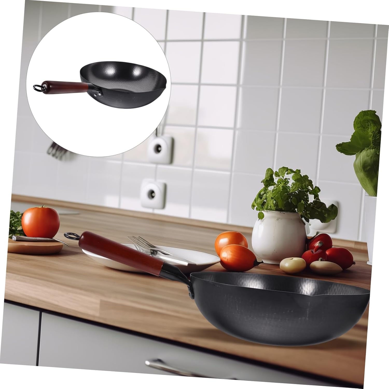 OUNONA Non Stick Wok Pan Traditional Chinese Frying Pan for Stir Frying Thick Design for Even Heating Gas Electric Induction Stoves