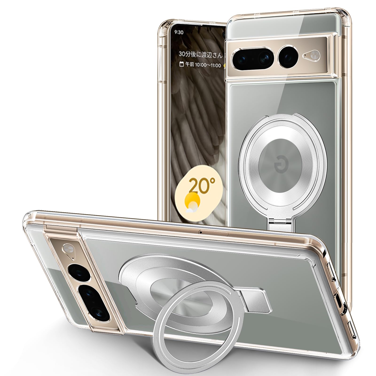 Google Pixel 7Pro Case with Invisible Kickstand Magnetic Ring Holder,Compatible with MagSafe,Shockproof Military Grade Drop Protection, Transparent Cover for Pixel 7pro Cases,Clear