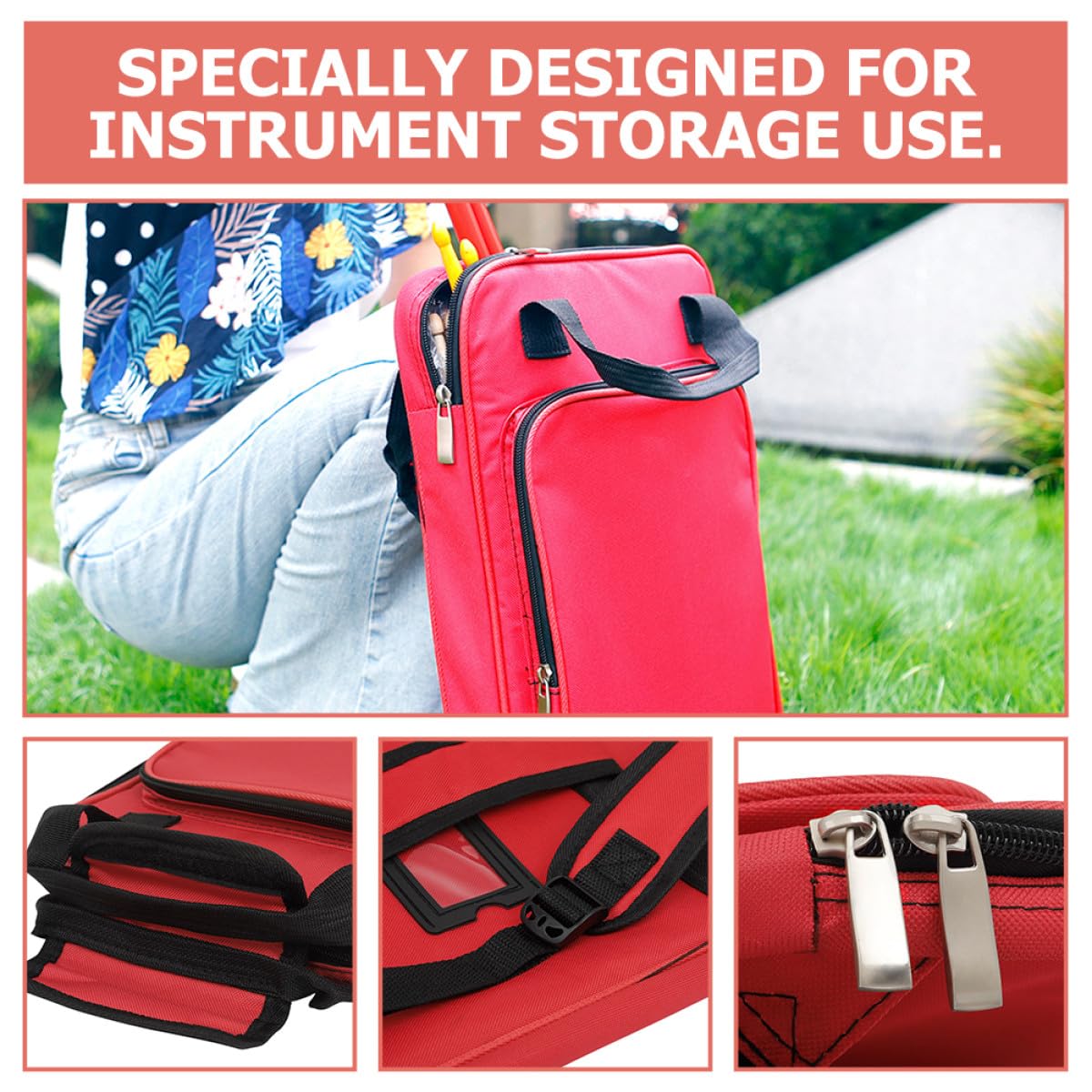 Bolsa para Baquetas de Batería Roja, de Algodón, Fácil de Transportar, Diseño Acolchado para Uso en Salas de Práctica y Escenarios
