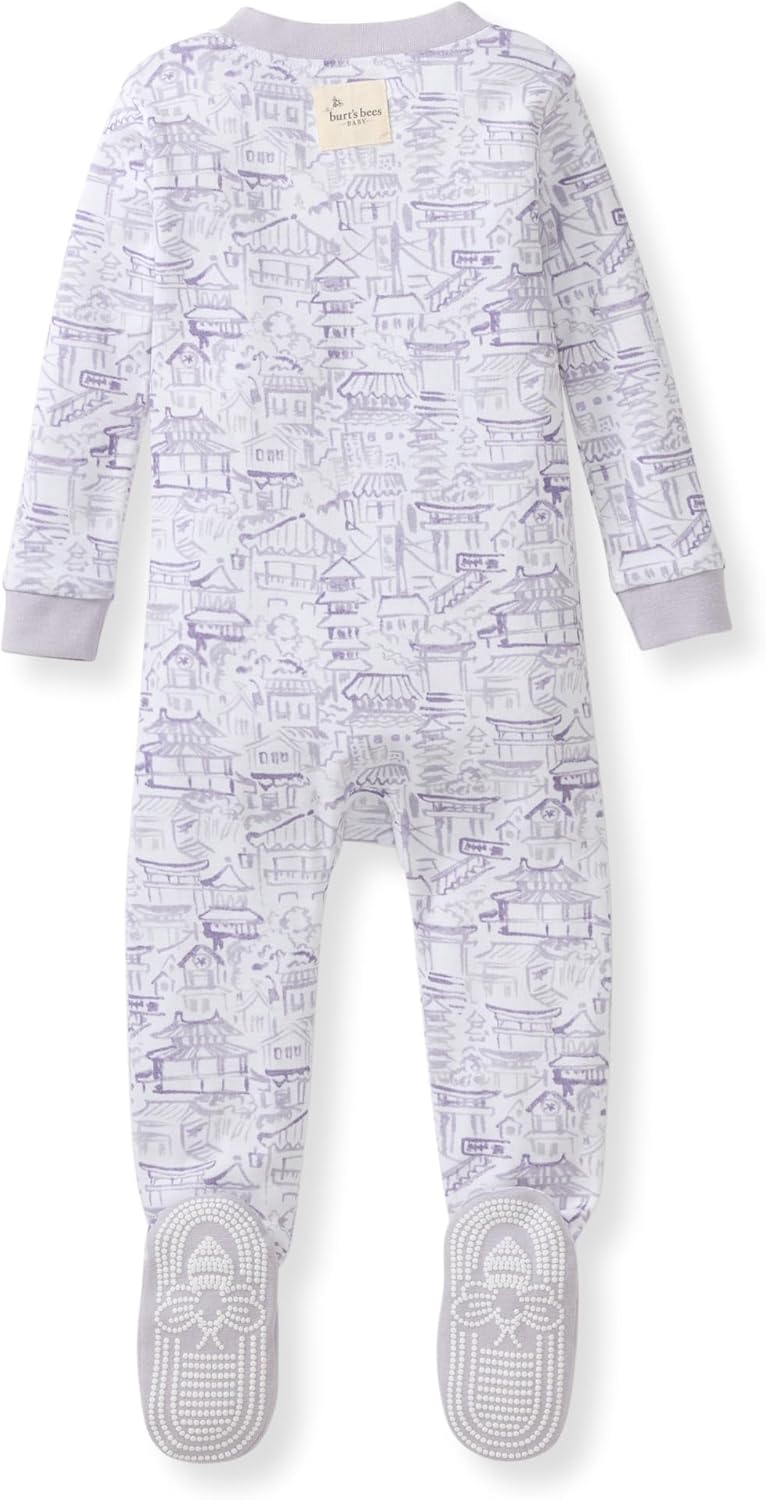 Burt's Bees Baby Baby Girls Sleeper Pajamas, 100% Organic Cotton, One-piece PJs, Diagonal Zip Up Jumpsuit, Snug Fit Footie - Image 2