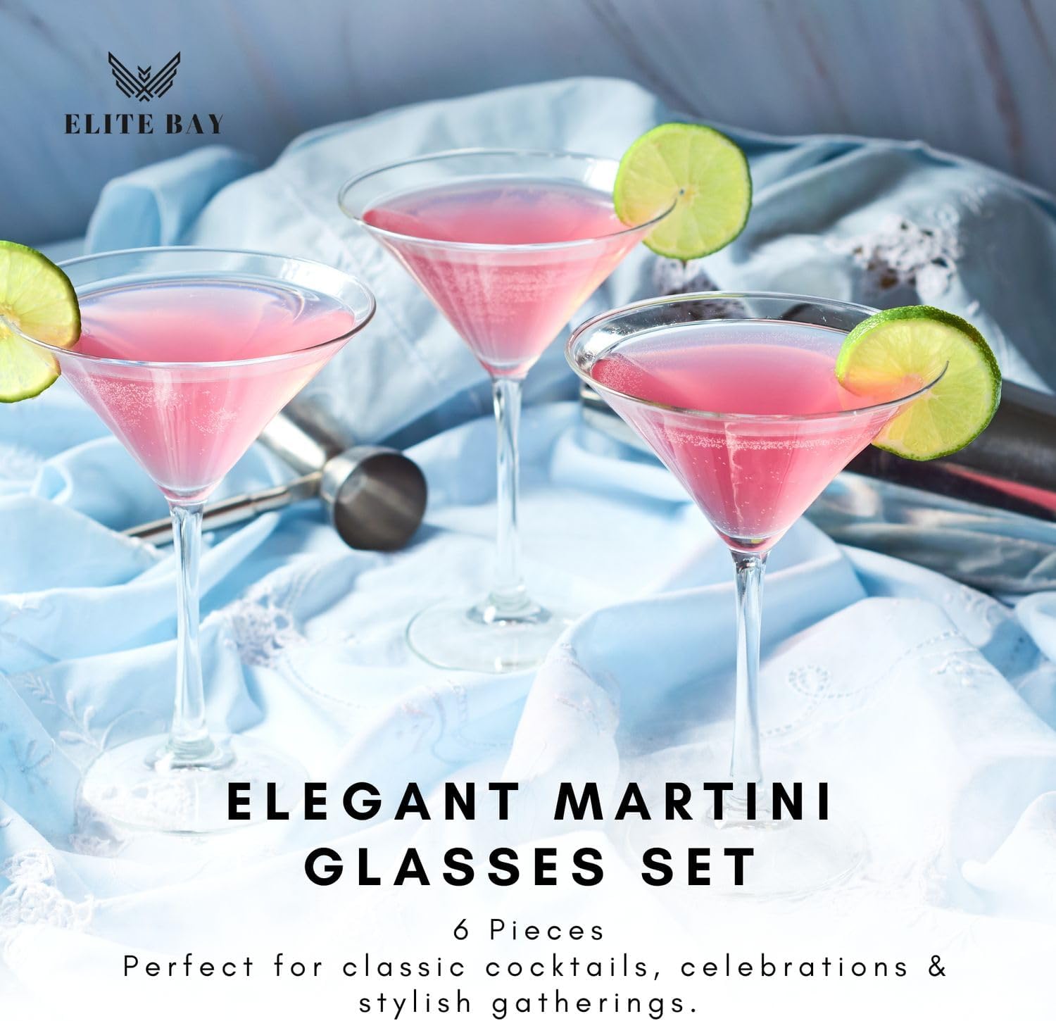 ELITE-BAY Martini Glasses Set of 6 – 175ml Classic Cocktail Glasses Premium Glass Barware for Martini,Cosmopolitan & Margaritas | Elegant Stemware | Dishwasher Safe | For Parties, Home Bars & Gifting.