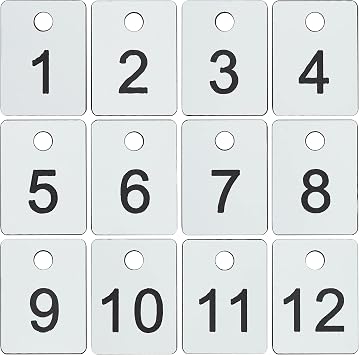 Plastic Numbered Tags Rectangle Key Number Tags Number Disc with Hole 1-50, White