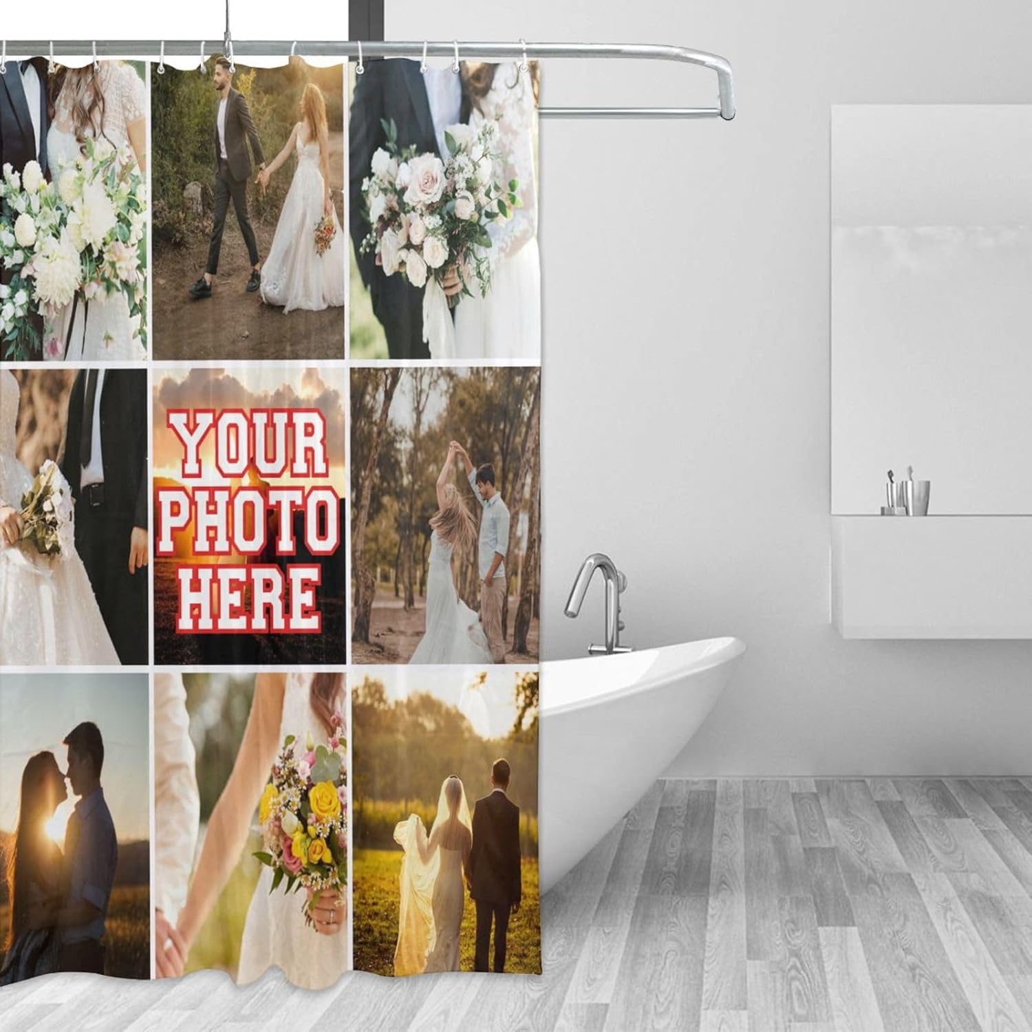 Personalized Shower Curtain Custom Shower Curtains with 9 Photos Text Customized Shower Curtain for Bathroom with Hooks 72 Inch X 72 Inch