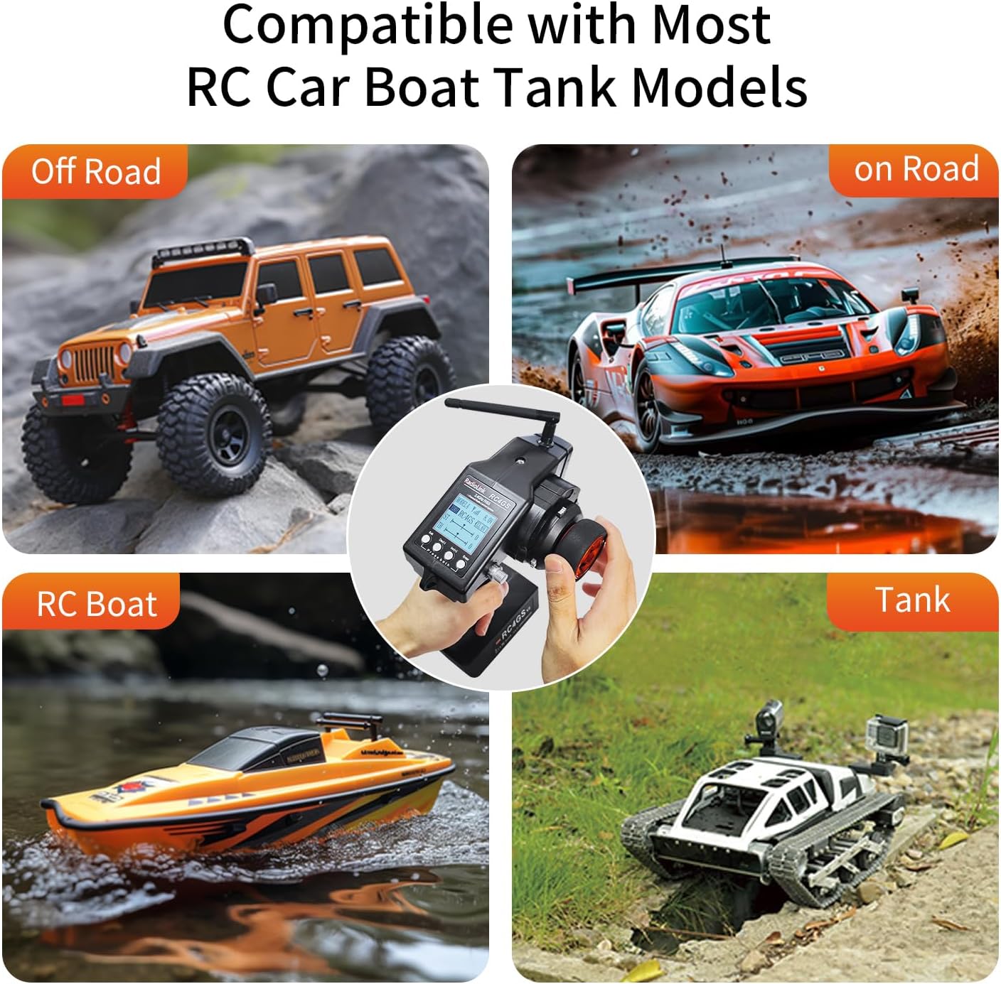 Radiolink RC4GS V3 RC Radio Transmitter with Receiver (R6FG with Gyro) 5 Channel with 2S 1800mAH LiPo Battery RC Remote Controller, 400m Remote Control for RC Car, Truck, Buggy, Tank, Crawler, Boat