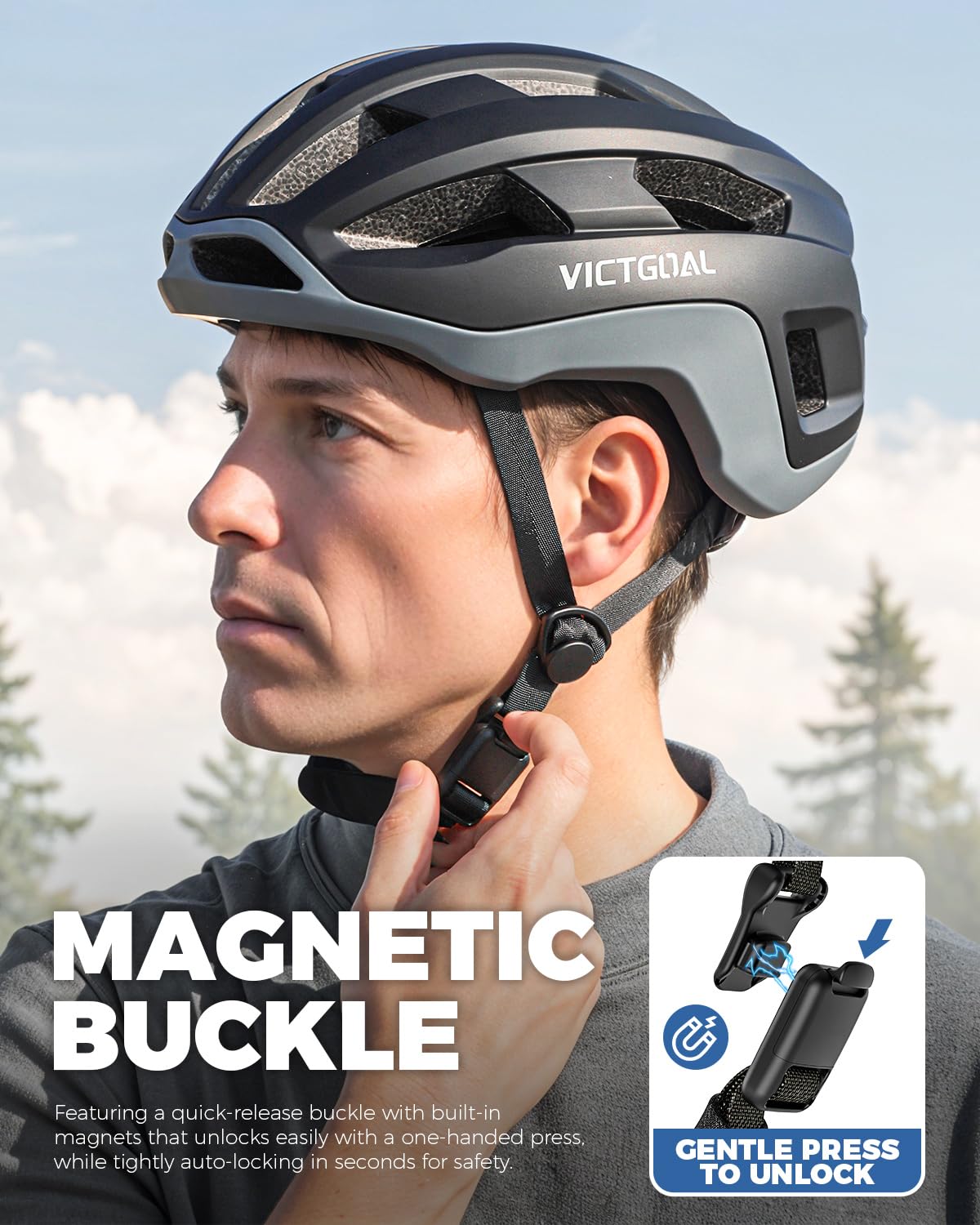 VICTGOAL Casco de bicicleta de carretera para adultos, hombres y mujeres con luz trasera magnética desmontable, casco de bicicleta ajustable y transpirable para ciclismo de carretera y montaña