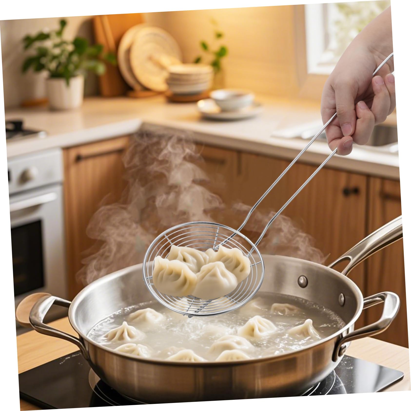 YARNOW Skimmer Colapasta in Acciaio Inossidabile Argento Maglia Fine, Mestolo Filtrante Resistente e Lucidato per Cottura e Miscelazione in Cucina