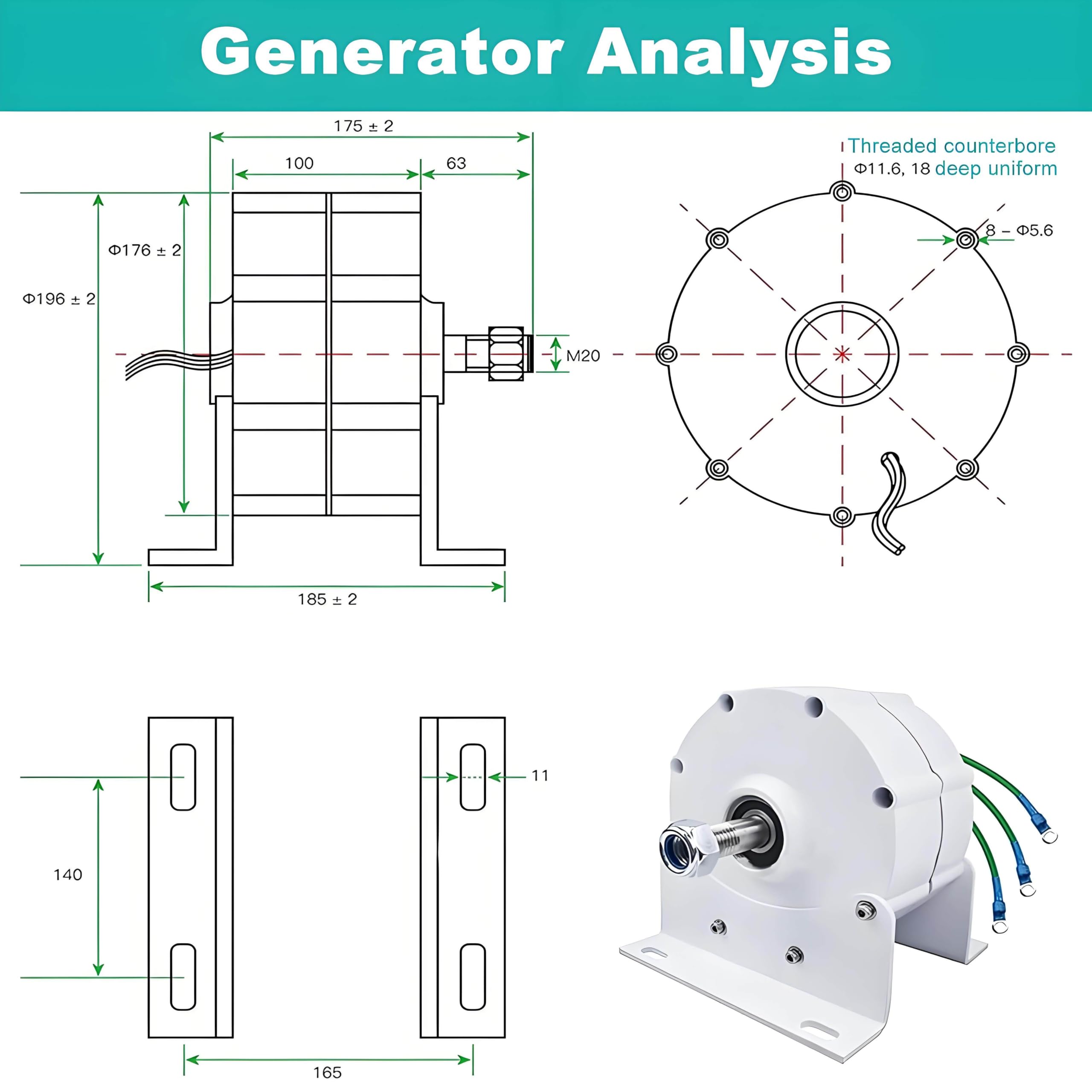 Generator prądu przemiennego z magnesami trwałymi o niskiej prędkości obrotowej 12000 W, 3-fazowy, bezprzekładniowy, z magnesami trwałymi, z turbiną wiatrową i prostownikiem 48V