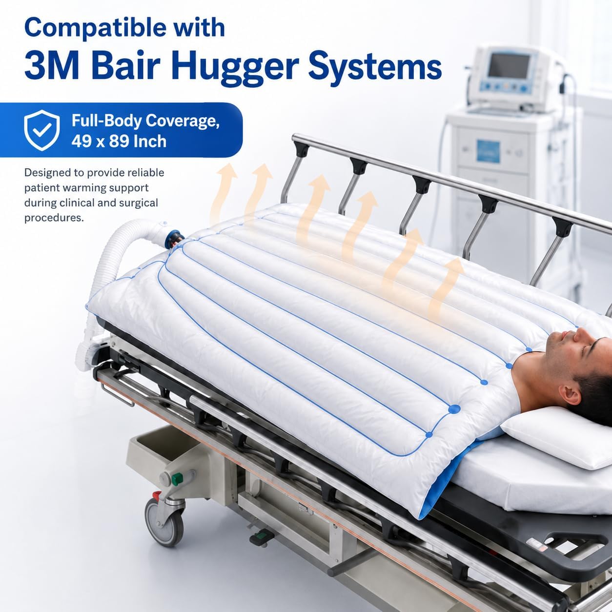 Forced Air Warming Blanket Compatible with 3M Bair Hugger, 3-Layer Polypropylene Patient Warming Blanket, 49 x 89 Inch, Full Body, Case of 5