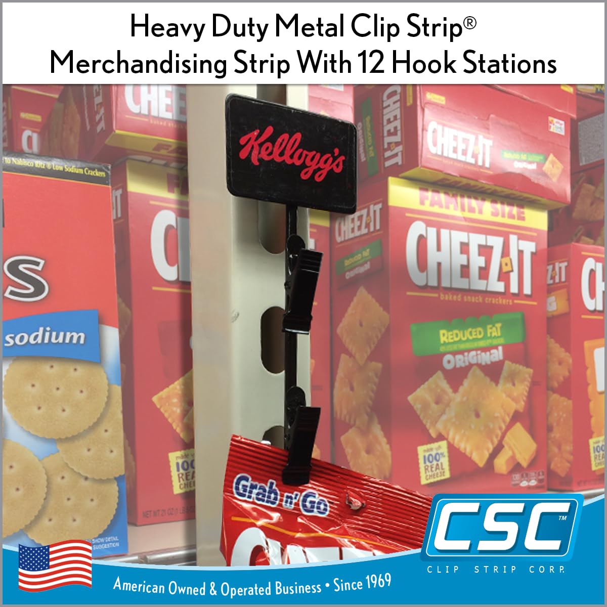3 Pack Clip Strip Heavy Duty Metal Merchandising Strips, Clip Strips for Hanging Chips, Snacks, Candy in Retail Stores, Black, 31" Long, 2.5" W x 1.5" H Header, 12 Hook Stations