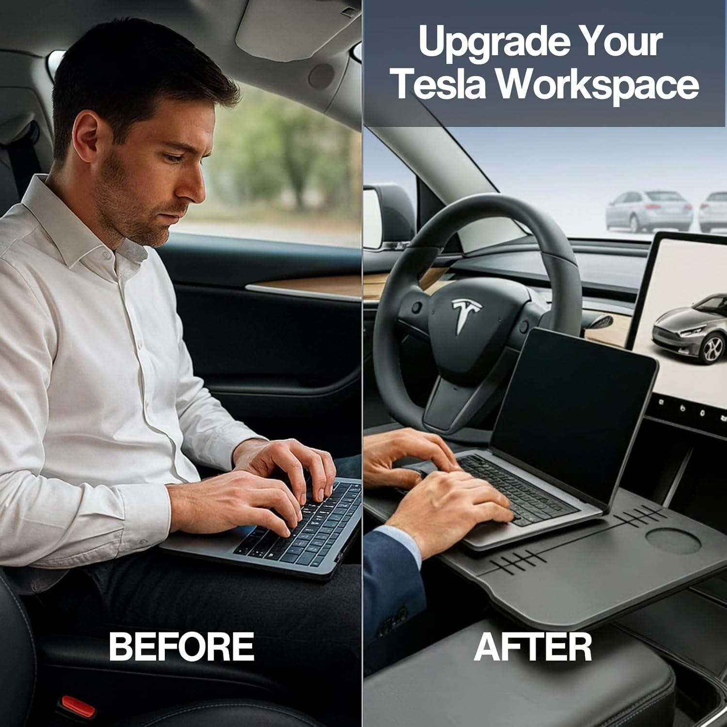 Tesla Car Desk for Model 3 & Model Y – Foldable Passenger Seat Laptop Table for Parked Use, Light Work, Travel & Car Camping