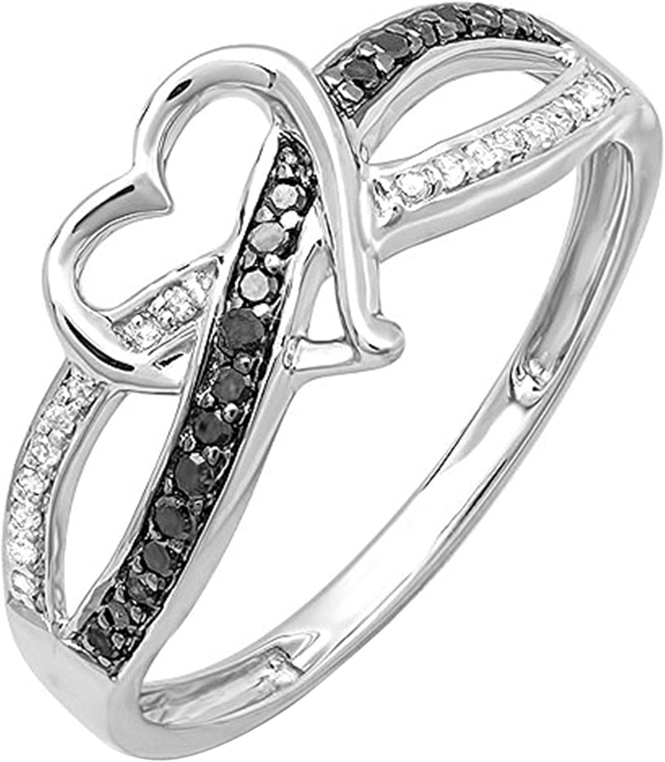 Dazzlingrock Collection 0.20 Cttw Round Black & White Diamond Heart Promise Ring for Women in 925 Sterling Silver