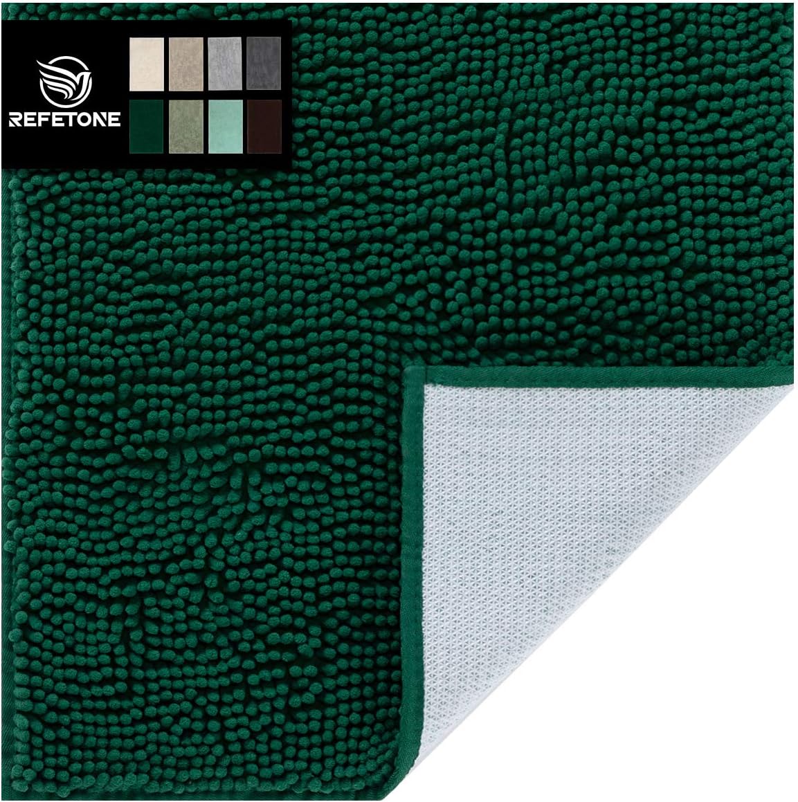 Chenille Bathroom Rug Non Slip Bath Mat for Bathroom, 32x20, Extra Soft and Absorbent Shaggy Bathroom Mat Machine Washable Bath Rug for Bathroom Thick Plush Rugs for Shower, Dark Green