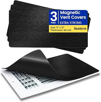 Magnetic Vent Covers, Extra Strong Magnets, Black 8" x 12" 3 Pack Ultra Thick 60mil, Complete Seal, Air Vent Covers for Home Floor, Ceiling, Wall Registers, HVAC, AC, RV, and Heater Vents