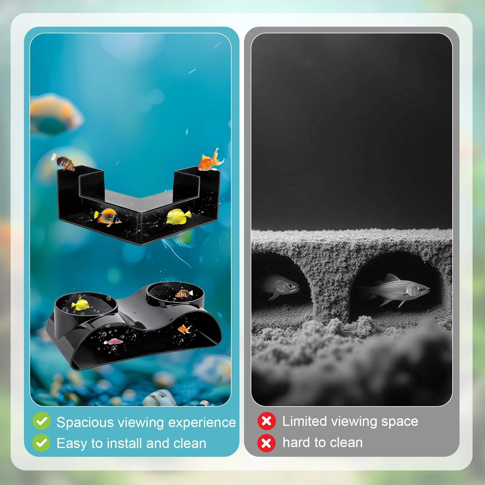 2 Pièces Tunnel Aquarium Tunnel Souterrain pour Aquarium, Tunnels Poisson Aquariums Tunnels Naturel pour Aquariums, Grotte d'angle pour Aquariums 360° 2 Entrées (17,6/12,5 cm)