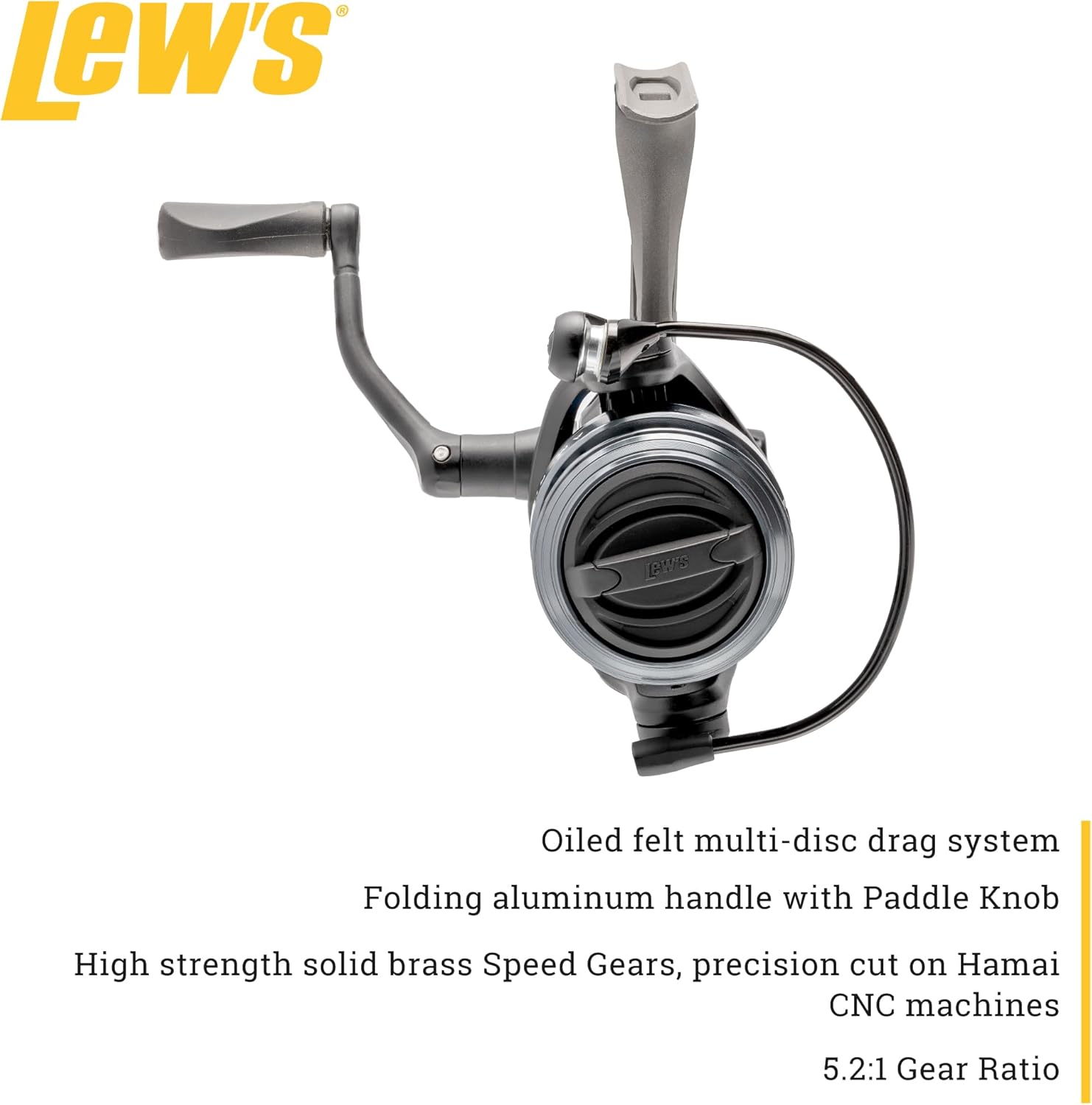 Lew’s American Hero Spinning Fishing Reel, 4+1 Bearings, Graphite Frame, Speed Gears, Speed Lube, Multi-Disc Drag, Gray/Black/Blue