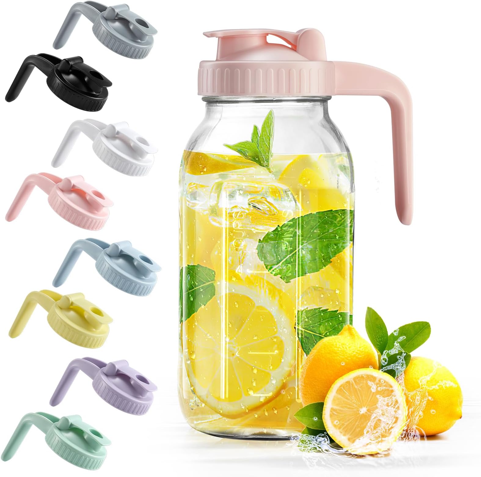 Mason Jar with Pour Spout Lid V-shaped, 2 Quart Iced Tea Pitcher Double Leak Proof, 64 oz Drink Pitcher for Breastmilk, Sun Tea, Juice, Coffee Creamer