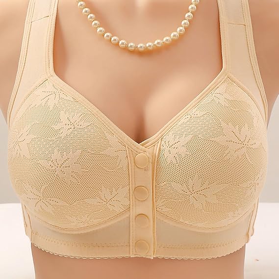 2PC Daisy Bras for Women No Underwire Front Closure Comfort Senior Bra Comfort Cotton Full Coverage Snap Closing Bra