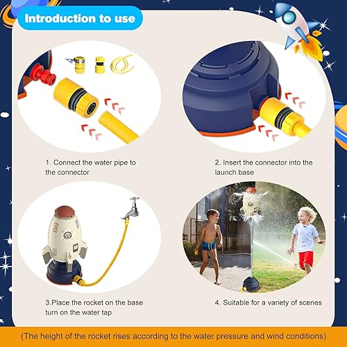 Miniatura 4 de Rociador de cohetes para niños y niños pequeños, juguetes de agua al aire libre, aspersor de cohete aéreo de 360 con tubo de agua de 118 pulgadas,