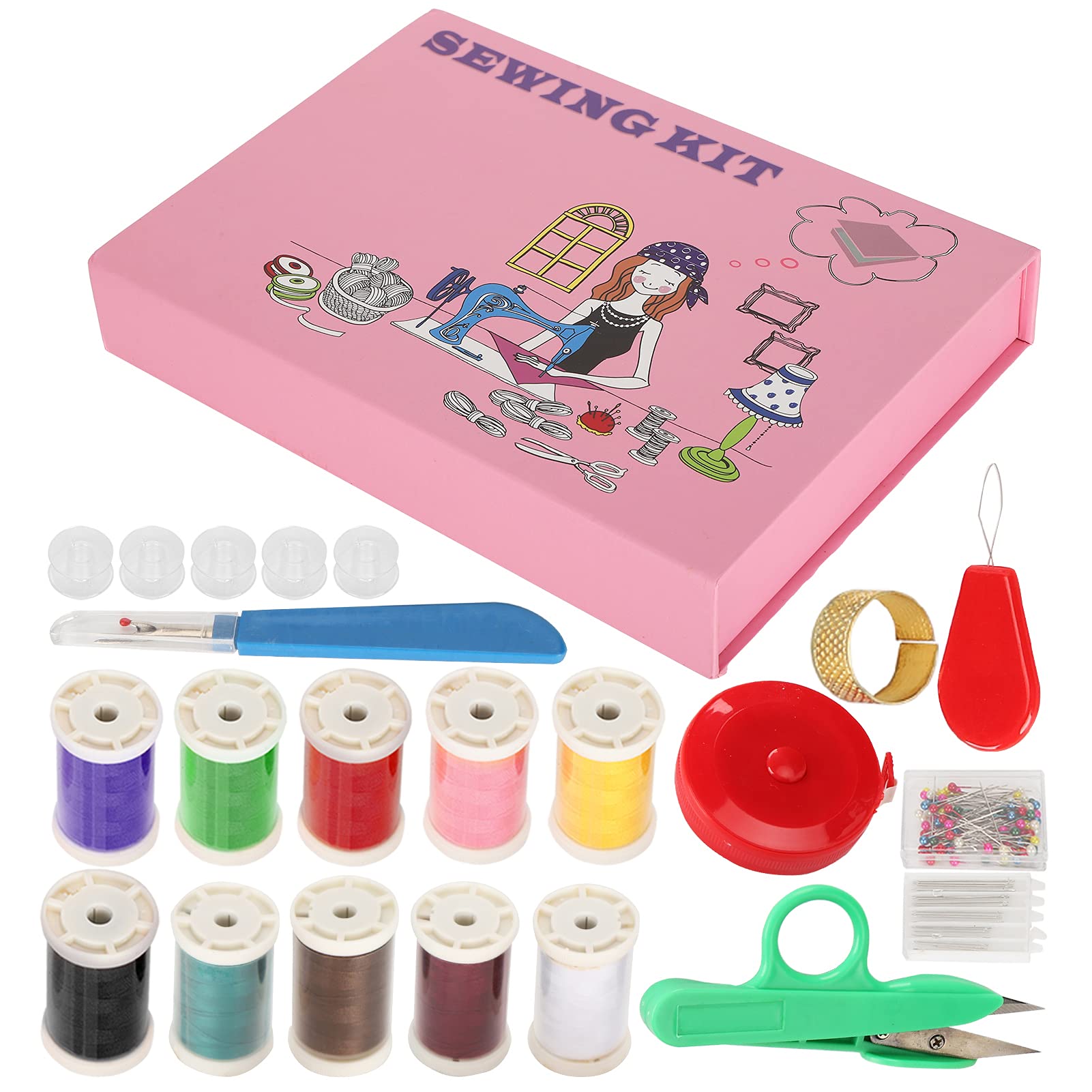 Kuuleyn Nähsets-Zubehörset mit scharfer, dicker Schere, stabilen Klingen, Stickmaschine, Nadel, Faden, Schere, Lineal, Spule zum Nähen, Schneidern, Schneidern, Quilten, Zuhause
