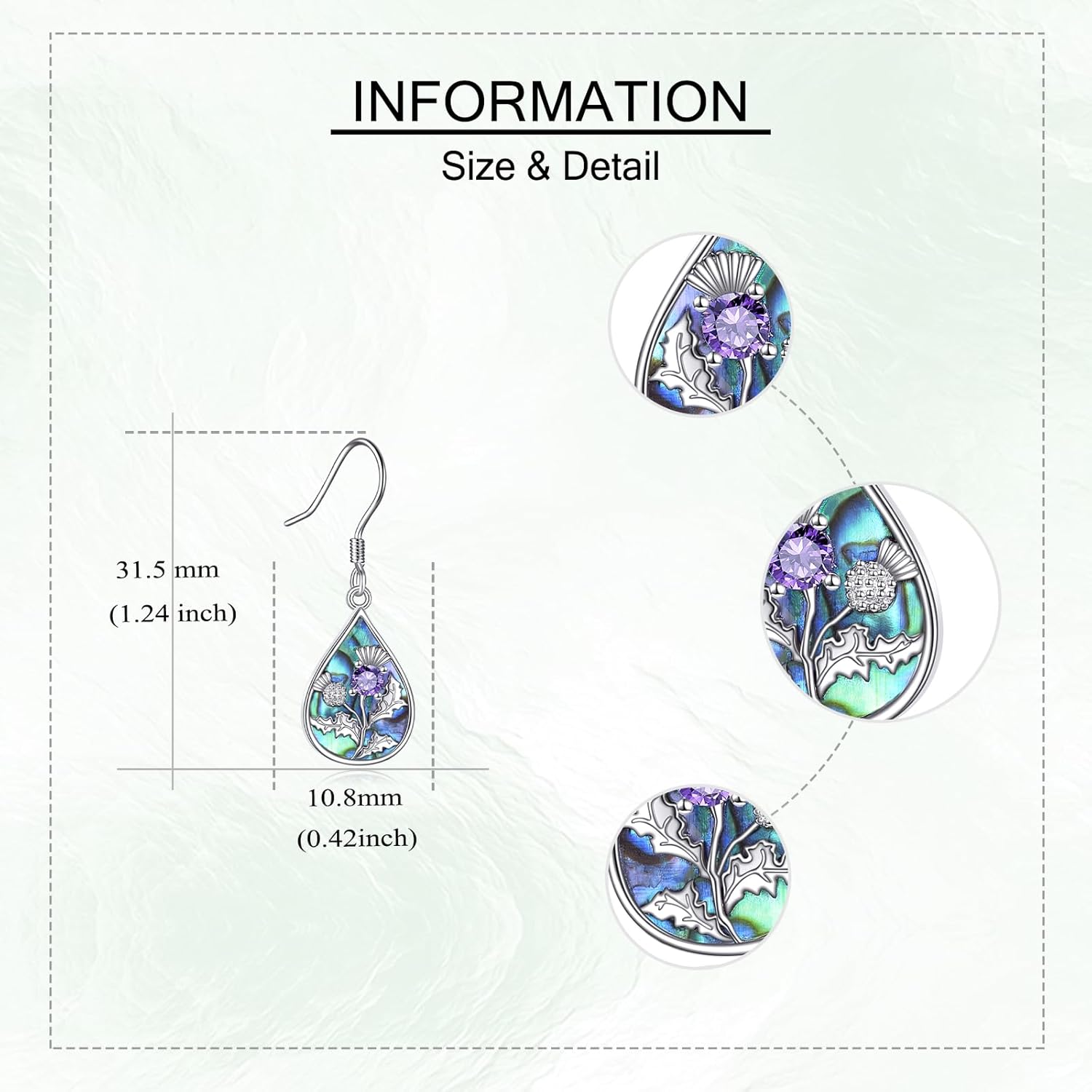 Mushroom/Dandelion/Scottish Thistle Earrings 925 Sterling Silver Abalone Shell Dangle Earrings Mushroom/Dandelion/Scottish Thistle Jewelry Gifts for Women