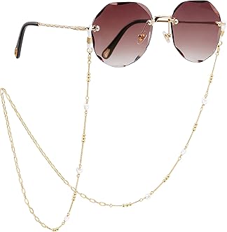 PEARLADA18K Gold Eyeglass Chain Sunglasses Strap Holder Reading Glasses Retainer Gold Beaded Chain String Cord Lanyard