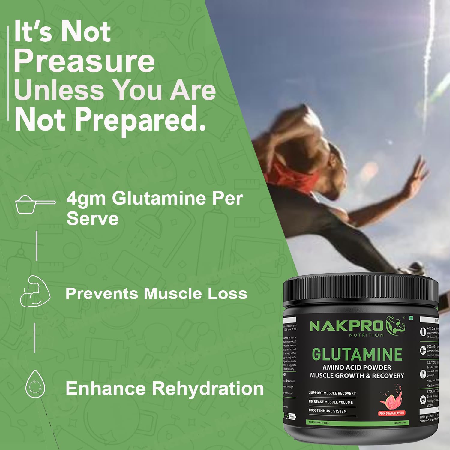 Nakpro L-Glutamine Powder - JAR | 4g Glutamine Per Serving, 50 Servings | Post Workout Amino Acid Protein Supplement for Muscle Growth and Recovery (Pink Guava, 250g) — Amazon image 8