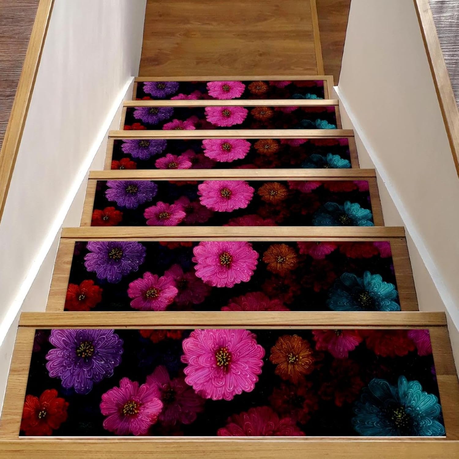 Self Adhesive Residue Free Machine Washable Reusable Stair Treads Non Slip Steps Flower Background Stair Runner Indoor – 15 Pack 30″X8″ Anti Slip Mats