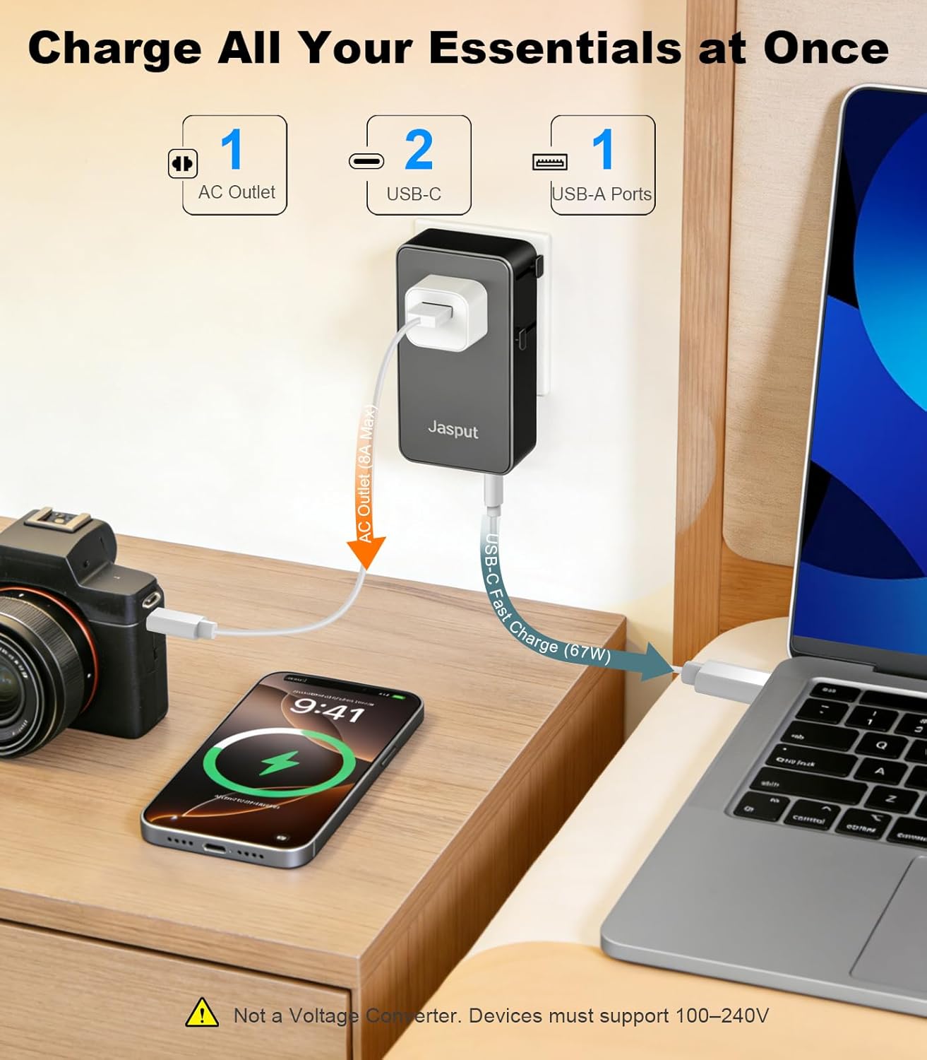 Mini Universal Travel Adapter, PD Ultra-Thin International Power Adapter with 2 USB-C & 1 USB-A, 1 AC Outlet, Worldwide Travel Essentials Plug Adapter for EU/UK/AU/Asia