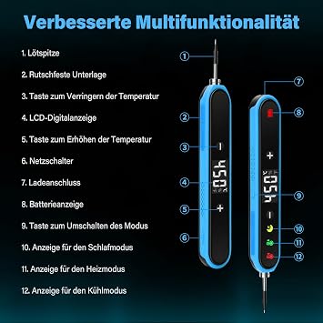 Cordless Soldering Iron Kit with Stand, 3 Soldering Tips - Blue