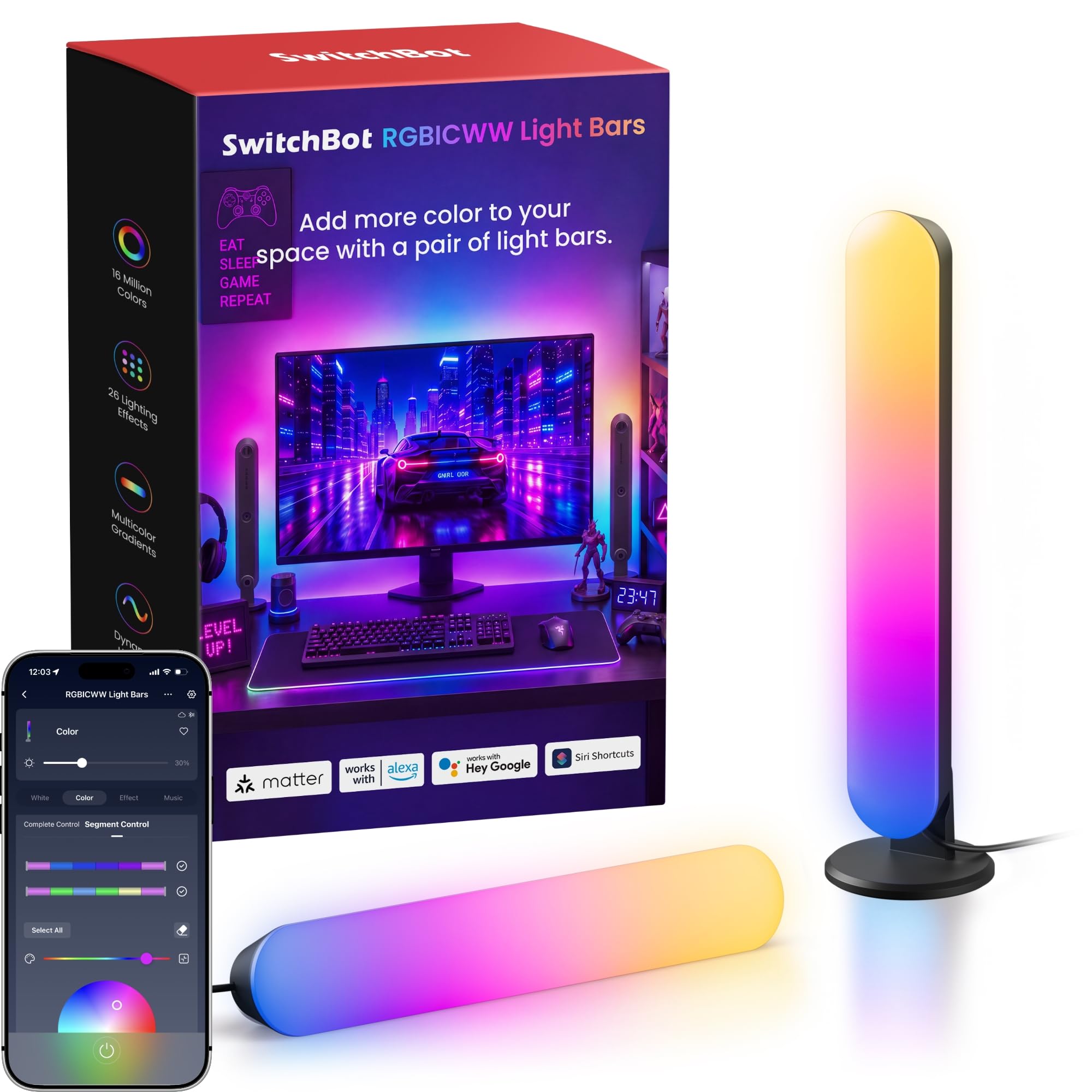 SwitchBot RGBICWW Lightbar, Smarte TV Hintergrundbeleuchtung mit Matter