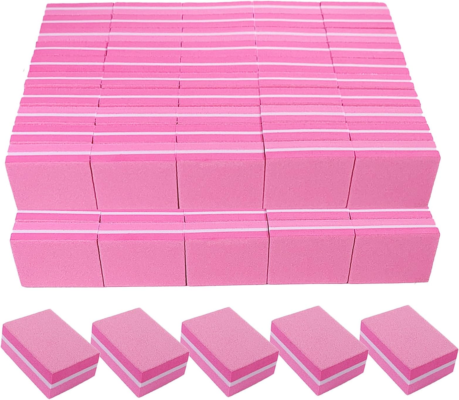 Nail Buffer 180/240 Grit (Pack of 100), Mini Buffer Block Nail File for Natural Nails and Acrylic Nails, Bulk Polishing Blocks Professional Nail Buffer Block for Nail Buff Manicure File Pink