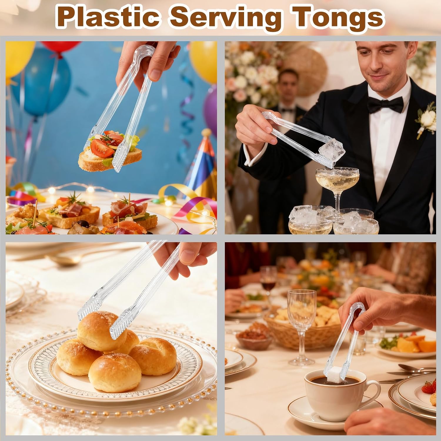 10Pcs Clear Plastic Serving Tongs, 6.3 Inches Small Disposable