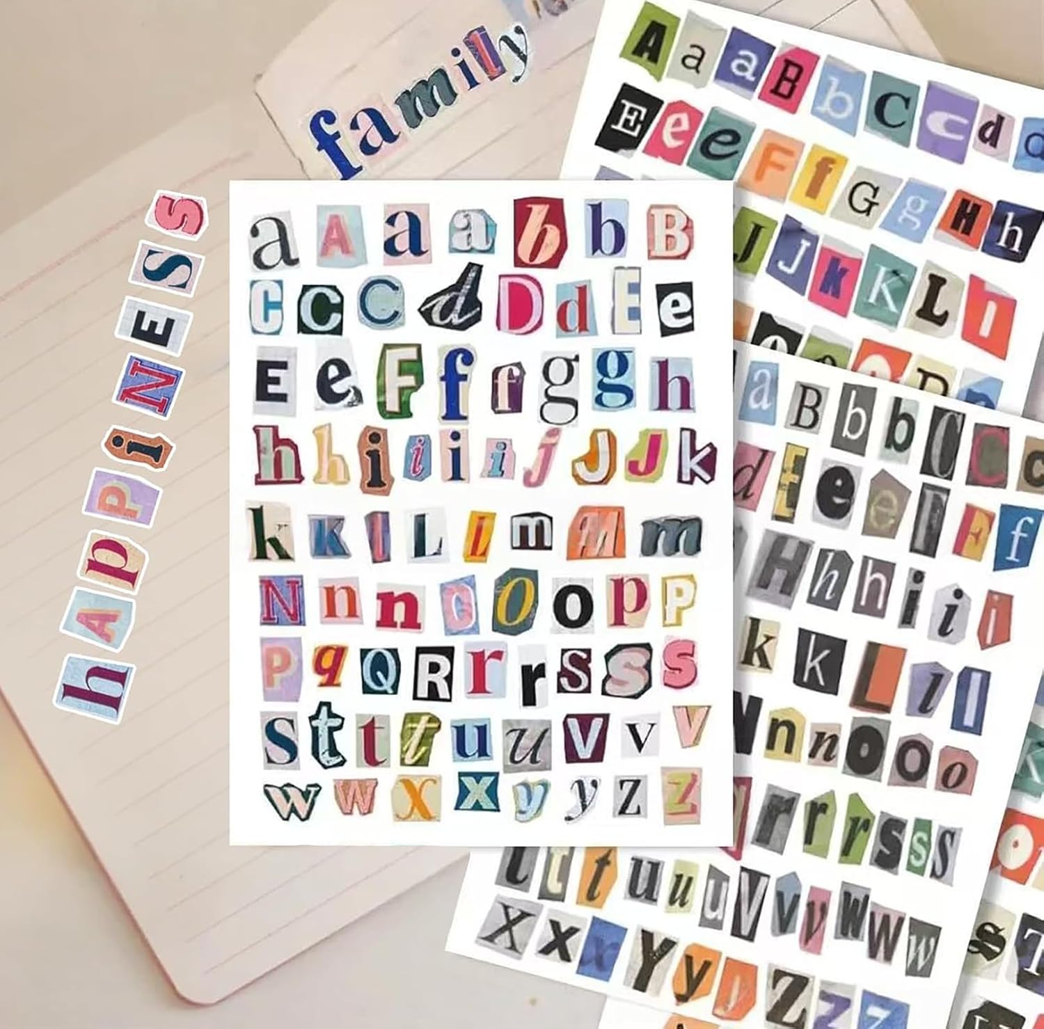 287PCS Magazine Letter Stickers Vintage Stickers, 4 Sheet Scrapbook Letters Stickers Alphabet Sticker for Scrapbooking Supplies,Diary DIY Art Album Paper Crafts
