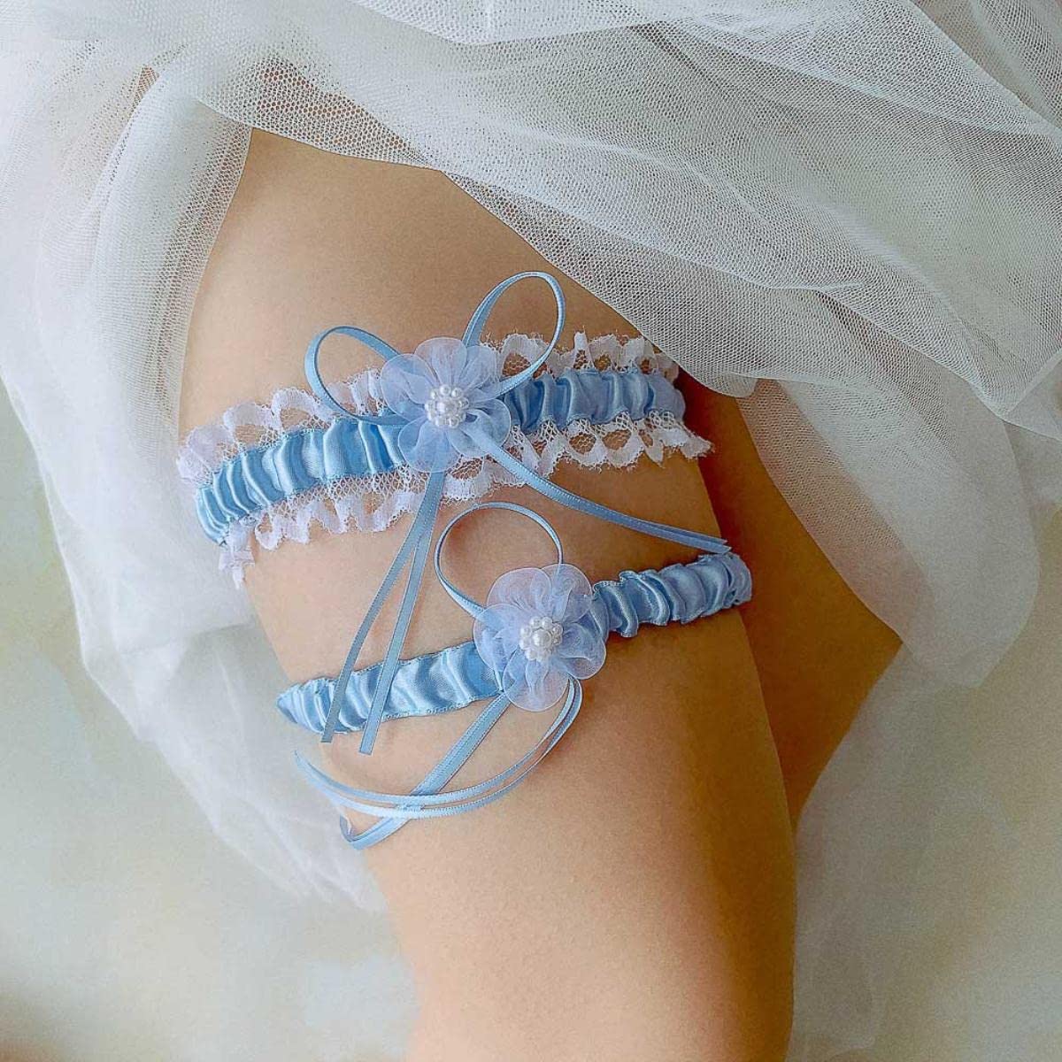 Princesse Cosplay fête de Mariage Fille Dentelle Florale Bleu Jambe Anneau Boucle Bas jarretière-Bleu Marine, 40-60 cm (Noir 40 a 60 cm)