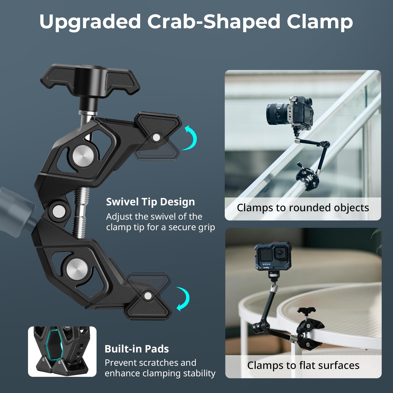 SMALLRIG Magic Arm 5312 - Pinza de cangrejo con pasador retráctil antidesviación, capacidad de carga de 1,5 kg para GoPro/Insta360/DJI Action/DSLR/para luz/monitor / teléfono