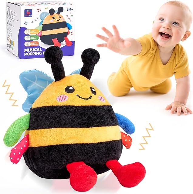 hahaland Baby Toys for 6-12 Months – Crawling Musical Dancing Bouncing Learning Bee Plush Baby Toys for 1 2 Year Old Boys Girls, Interactive Tummy Time Toy for 1 2 3 Year Old