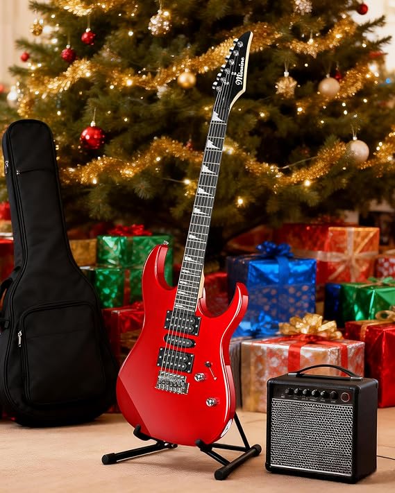 Bullfighter 39 Inch Electric guitar 4/4 Full Size, HSH Pickup, Guitar Electric for Beginners Starter Music Lover with 8 Accessories Guitar Bag, Strap, Picks, Tuner, Strings and Cable. MS-170 (Red)