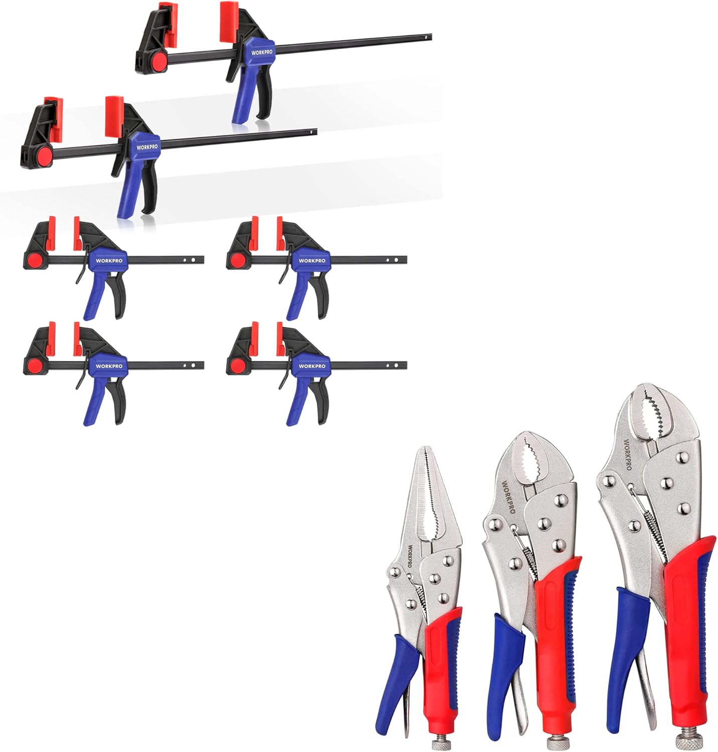 WORKPRO Bar Clamps for Woodworking&3-piece Locking Pliers Set