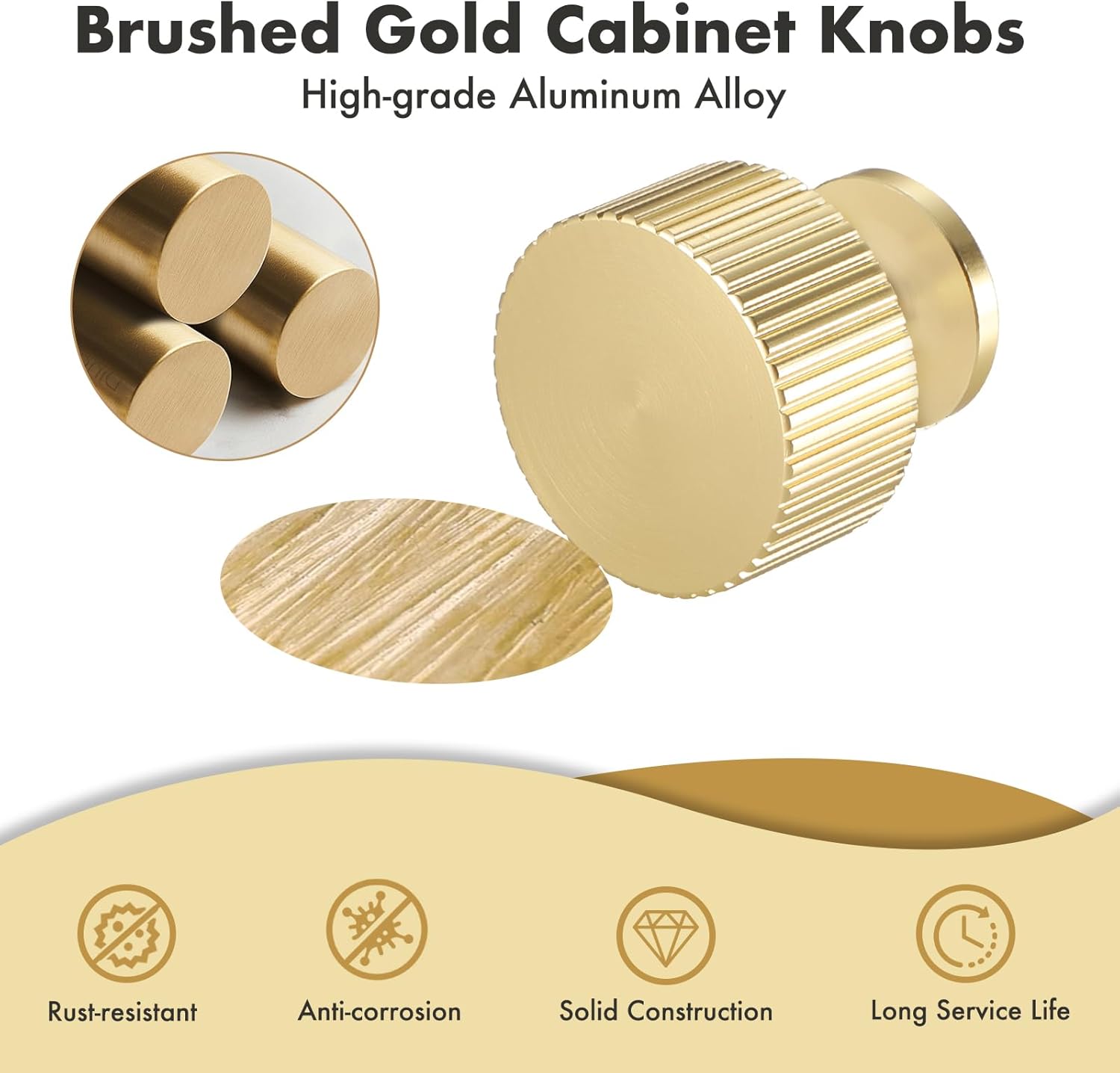 FlyCoco 4 Pack Brushed Gold Cabinet Knobs, 28mm/1.1 in Dresser Drawer Knob with Screws, Brushed Brass Finish Pull Handles, Hardware Furniture Set for Cupboard Bedroom Wardrobes Shoe Cabinets