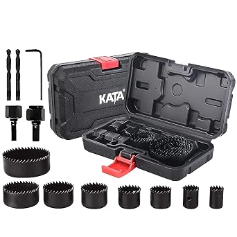 KATA 12PCS Hole Saw Kit 3/4"-2-1/2" 19-64mm Hole Saw Set with Mandrels Hex Key, Ideal for Soft Wood, PVC Board, Plywood, Drywall Drilling