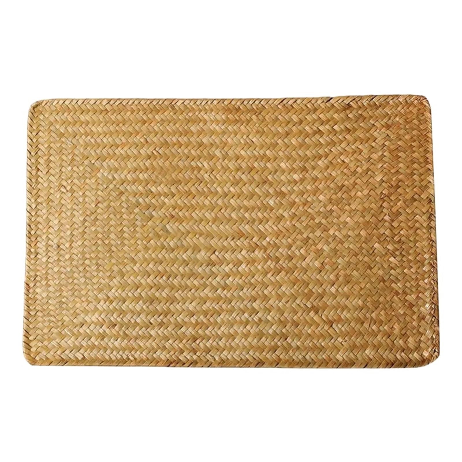 1/2pcs Woven Rectangular Rattan Placemats Straw Tea Cup Mat Potholder Kitchen Tableware Accessories(Medium Size 29 X 19)