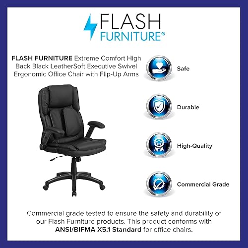 Miniatura 4 de Flash Furniture Hansel Extreme Comfort - Silla de oficina ergonómica giratoria ejecutiva de LeatherSoft con respaldo alto y brazos abatibles