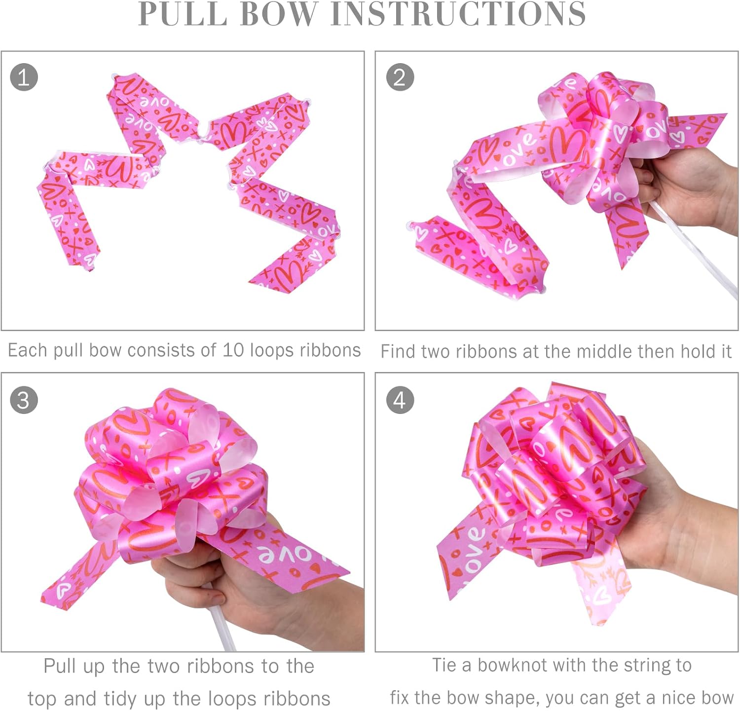 WRAPAHOLIC 18 Pcs Valentines Day Pull Bows Assortment - 5 Inches Diameter Valentine's Day Theme Pull String Bows for Holiday, Party Favors, Decor - Image 4