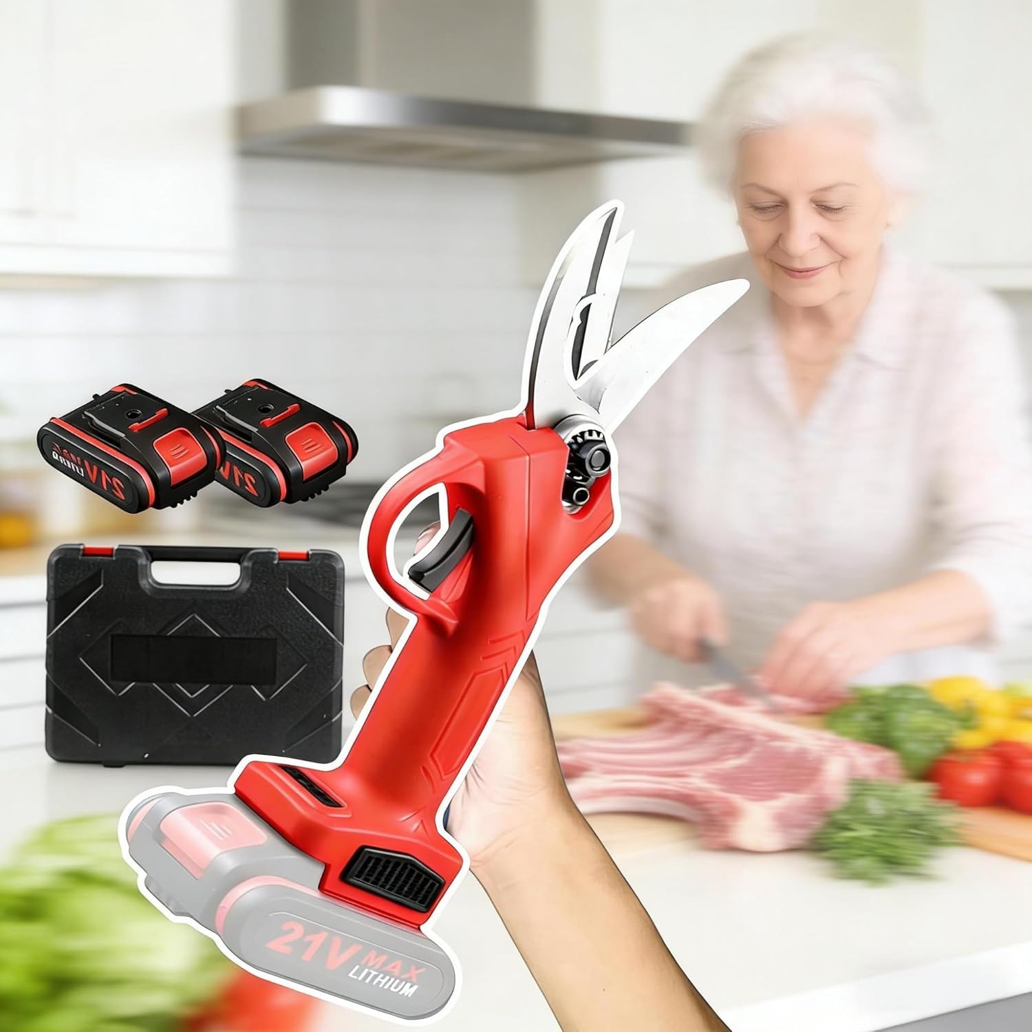 Electric Kitchen Bone Scissors with 2x Batteries Multi-Function Poultry Shears Rechargeable Kitchen Scissors for Chicken Fish Seafood